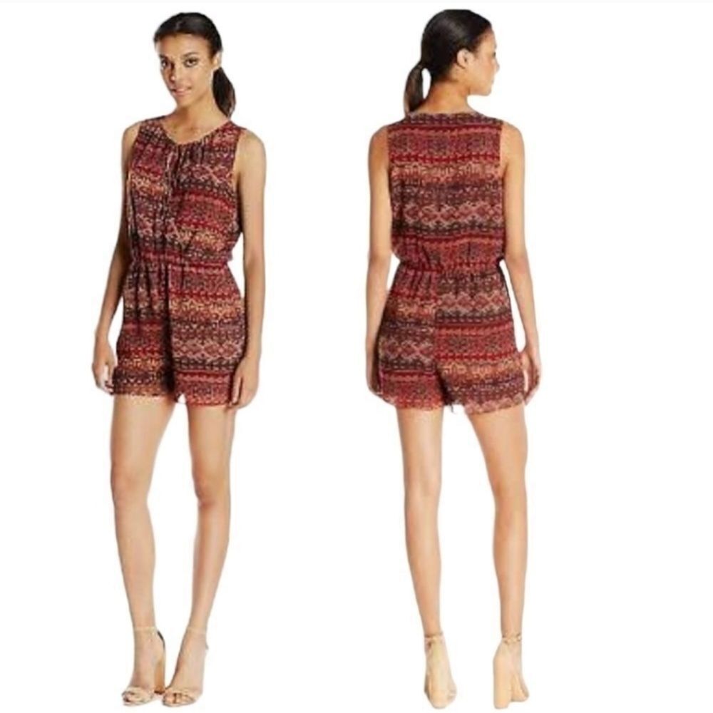 BCBG Generation Coffee Bean Combo Southwestern Boho Romper Large